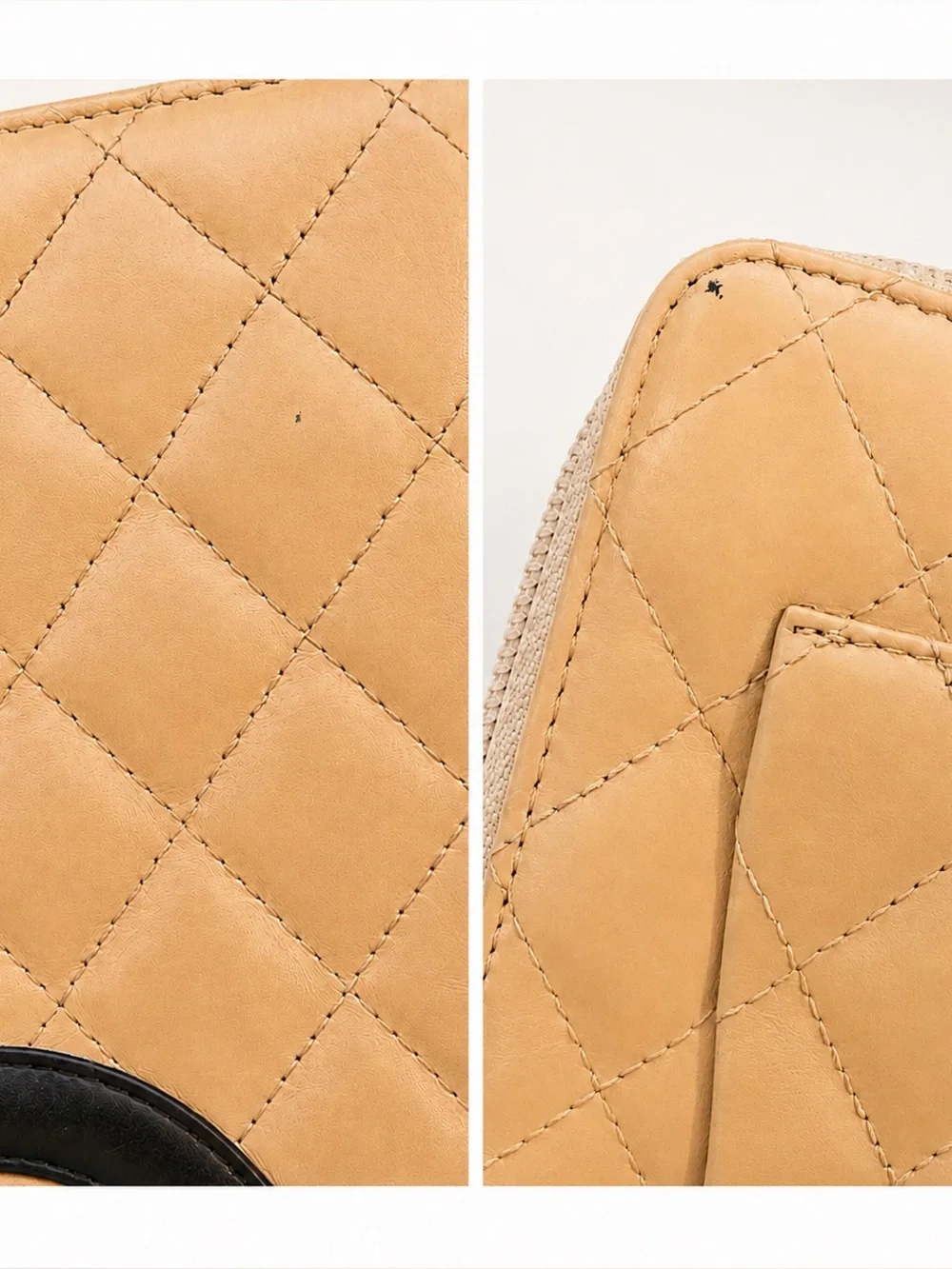 CHANEL • Cambon Ligne Large Organizer Wallet • Beige & Black Diamond Quilted
